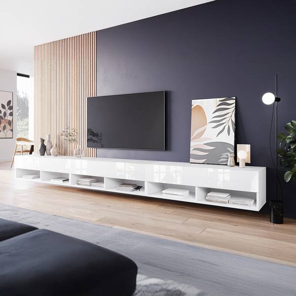 Tv-meubel met verlichting Mizzau 300 cm hoogglans wit/mat wit