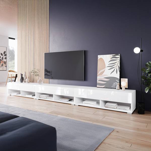 Tv-meubel met verlichting Mizzau 300 cm hoogglans wit/mat wit