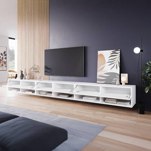 Tv-meubel met verlichting Mizzau 300 cm hoogglans wit/mat wit