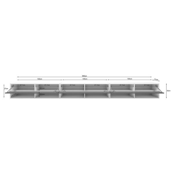 Tv-meubel met verlichting Mizzau 300 cm hoogglans wit/mat wit