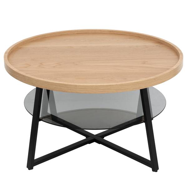 Tavolino da salotto Ennis Impiallacciatura in vero legno / Vetro - Rovere / Grigio