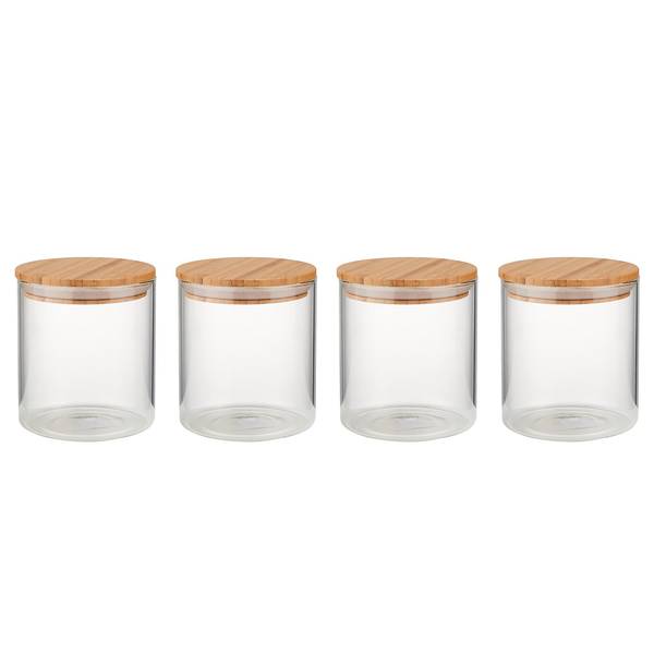 Vorratsglas WOODLOCK 4er-Set Borosilikatglas / Buche
