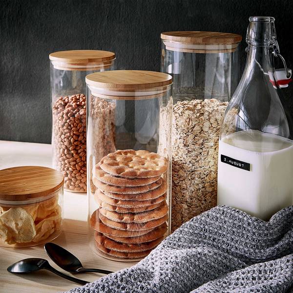 Vorratsglas WOODLOCK 4er-Set Borosilikatglas / Buche
