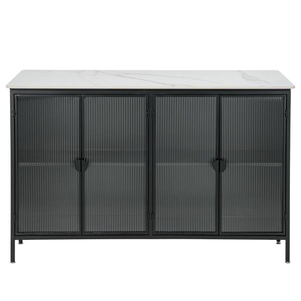 Küchenschrank Teterton Marmor / Metall - Marmor Weiß / Schwarz