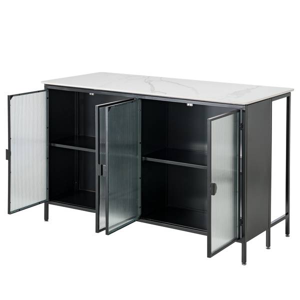 Küchenschrank Teterton Marmor / Metall - Marmor Weiß / Schwarz