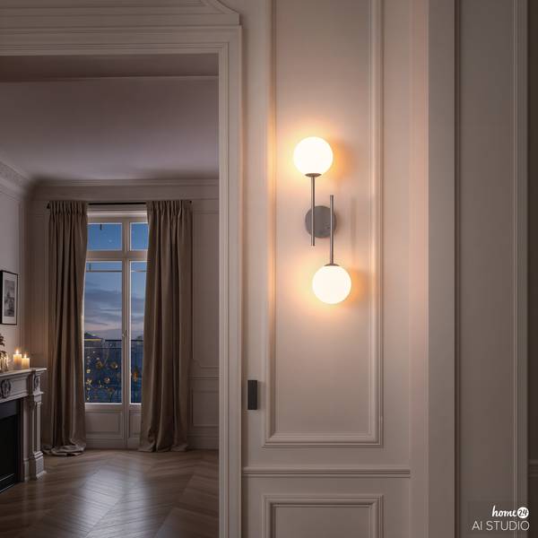 Lampada da parete ricaricabile RIGI 2 punti luce, dimmerabile su 3 livelli - Bianco / Cromo