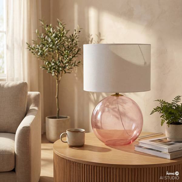 Tischleuchte LUMENZA Leinen / Farbglas - Weiß / Pink