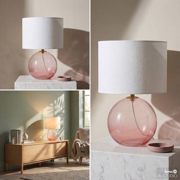 Tischleuchte LUMENZA Leinen / Farbglas - Weiß / Pink