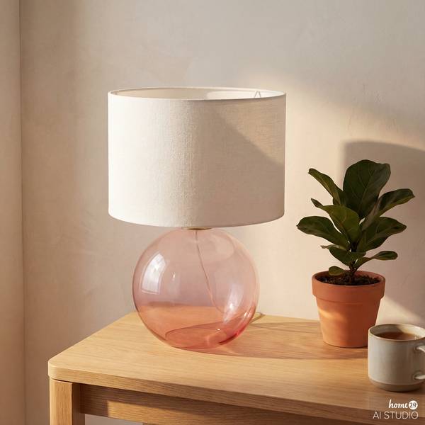 Tischleuchte LUMENZA Leinen / Farbglas - Weiß / Pink