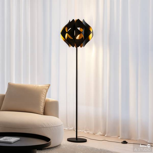 Stehleuchte PRESSO Eisen - Gold / Schwarz