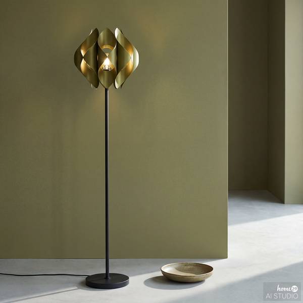 Stehleuchte PRESSO Eisen - Gold / Schwarz