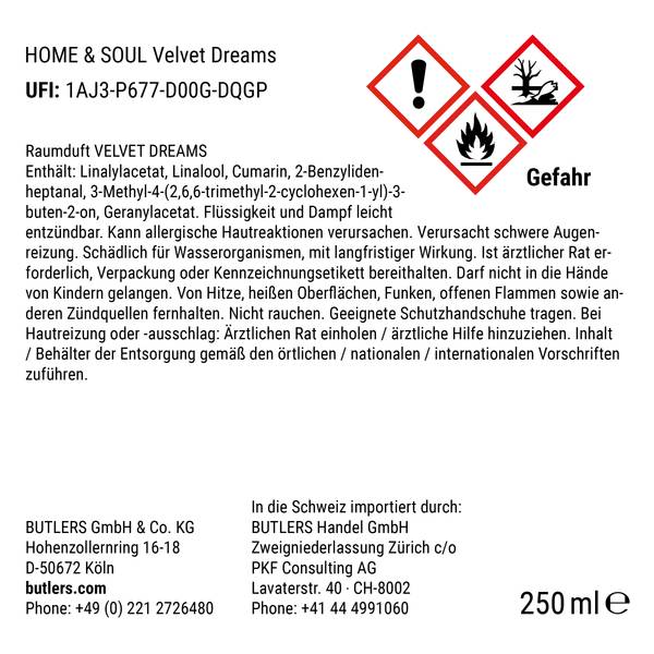 Raumduft HOME & SOUL Velvet Dreams Raumduft / Glas - Füllmenge: 250 ml