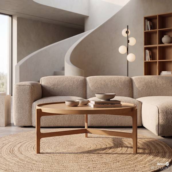 Tavolino da salotto Klawock Impiallacciatura in vero legno - Rovere - Diametro: 94 cm