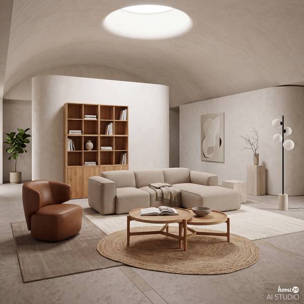 Tavolino da salotto Klawock Impiallacciatura in vero legno - Rovere - Diametro: 94 cm