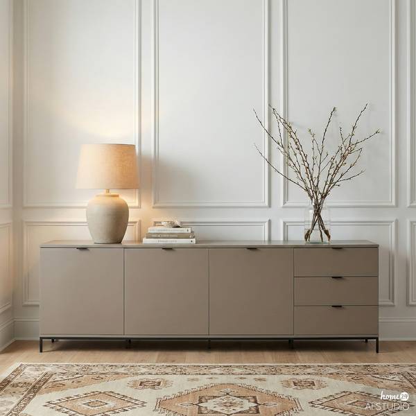 Sideboard HARMA 240 cm Taupe / Schwarz - Taupe