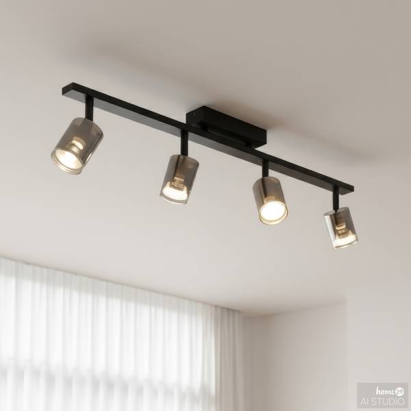 Plafondlamp RAPA rookglas/ijzer - 4-lichts