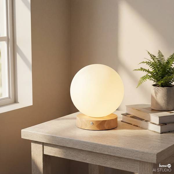 Lampada ricaricabile DENKI Vetro opale / Legno di pino massello - Bianco / Pino chiaro