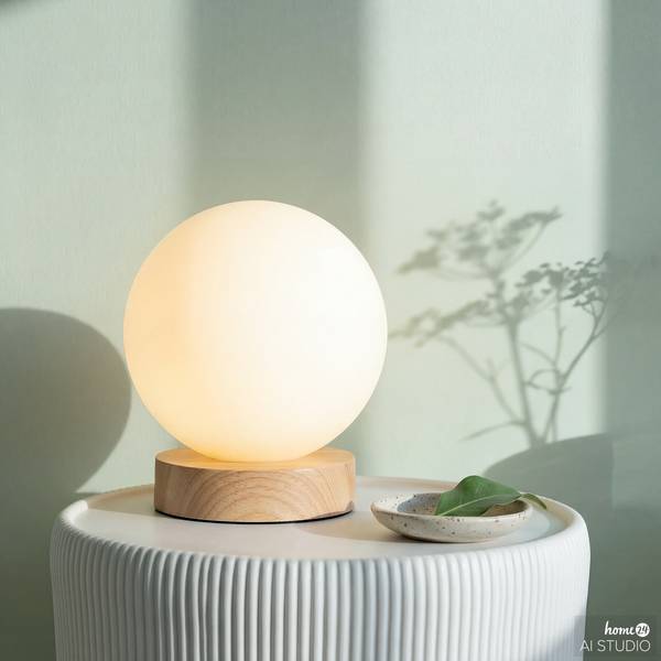 Lampada ricaricabile DENKI Vetro opale / Legno di pino massello - Bianco / Pino chiaro