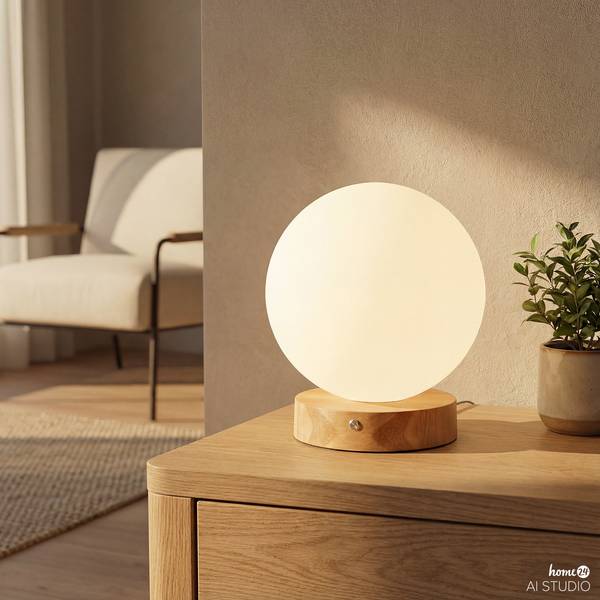 Lampada ricaricabile DENKI Vetro opale / Legno di pino massello - Bianco / Pino chiaro