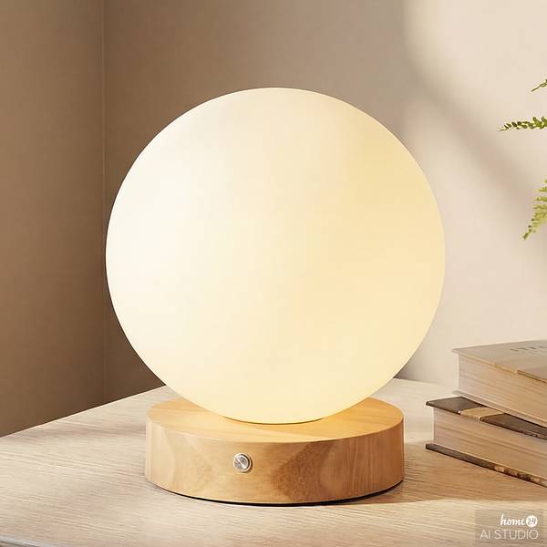 Lampada ricaricabile DENKI Vetro opale / Legno di pino massello - Bianco / Pino chiaro