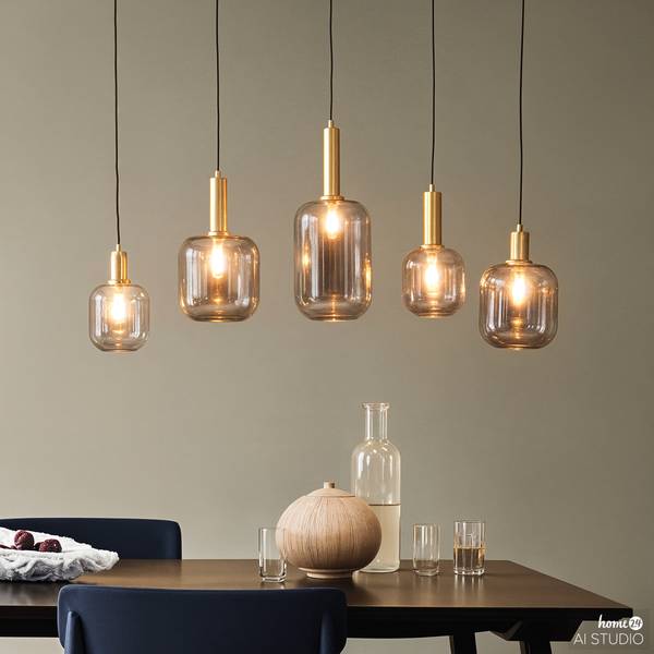 Pendelleuchte MOME 5-flammig Rauchglas / Eisen