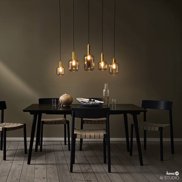 Pendelleuchte MOME 5-flammig Rauchglas / Eisen