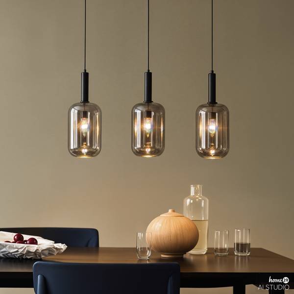 Pendelleuchte MOME 3-flammig Rauchglas / Eisen