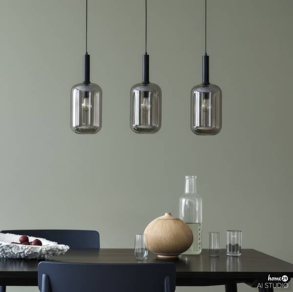 Pendelleuchte MOME 3-flammig Rauchglas / Eisen