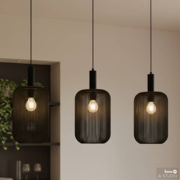 Pendelleuchte ONI Nylon / Eisen - 3-flammig - Schwarz