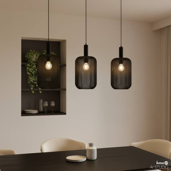 Pendelleuchte ONI Nylon / Eisen - 3-flammig - Schwarz
