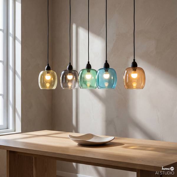 Pendelleuchte ORMA Farbglas / Eisen - 5-flammig