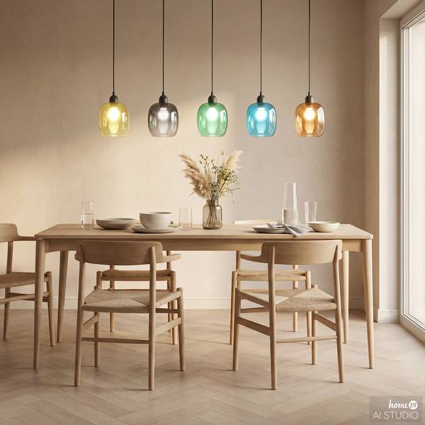 Pendelleuchte ORMA Farbglas / Eisen - 5-flammig