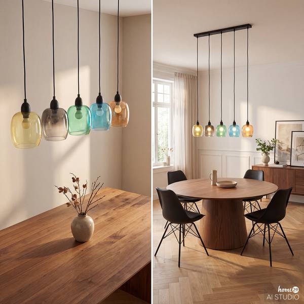 Pendelleuchte ORMA Farbglas / Eisen - 5-flammig