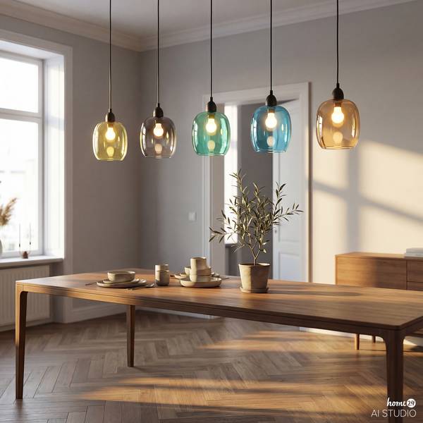Pendelleuchte ORMA Farbglas / Eisen - 5-flammig