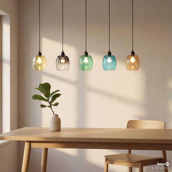 Pendelleuchte ORMA Farbglas / Eisen - 5-flammig