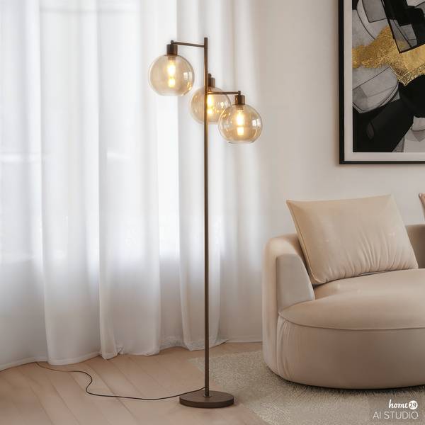 Stehleuchte PENSI Glas / Eisen - 3-flammig - Braun