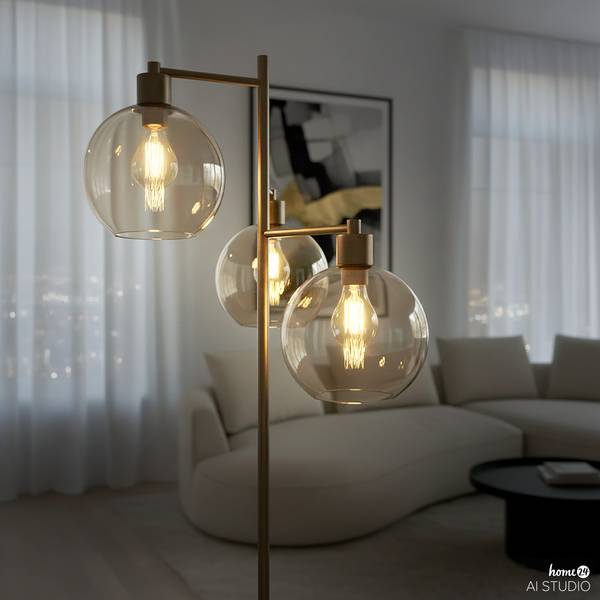 Stehleuchte PENSI Glas / Eisen - 3-flammig - Braun