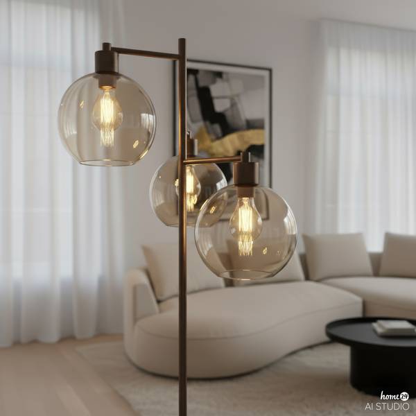 Stehleuchte PENSI Glas / Eisen - 3-flammig - Braun