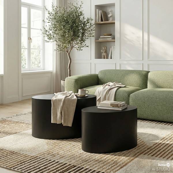 Bijzettafel Elipse ovaal set van 2 fineer van echt hout - zwart essenhout