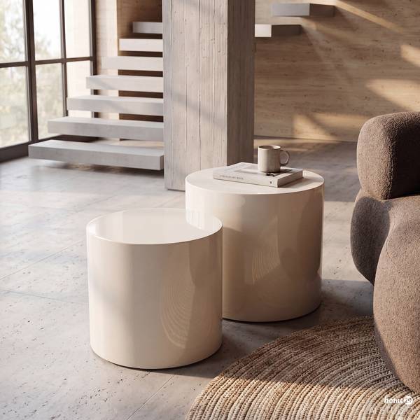 Beistelltisch Elipse rund 2er-Set Hochglanz Beige