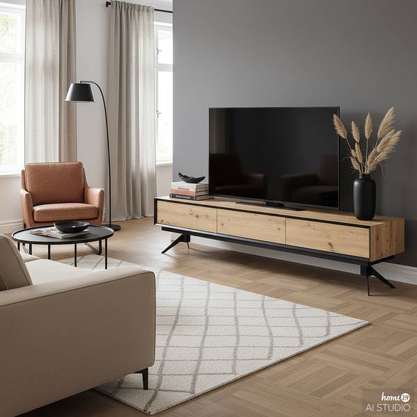 TV-Lowboard Wampee Eiche Dekor / Schwarz
