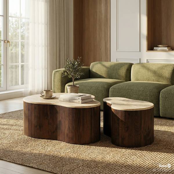 Couchtisch Wawaso - 83 cm Travertin Dekor / Eiche Dunkel Dekor