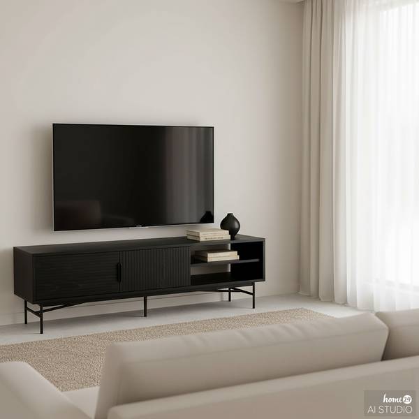 TV-Lowboard KNIVS - 160 cm Echtholzfurnier - Eiche Schwarz