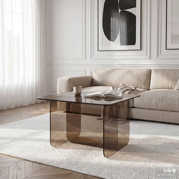 Salontafel Tunnery - vierkant glas - taupe