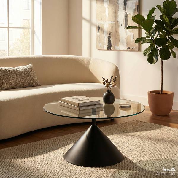 Couchtisch Campton rund Glas / Metall - Grau / Schwarz