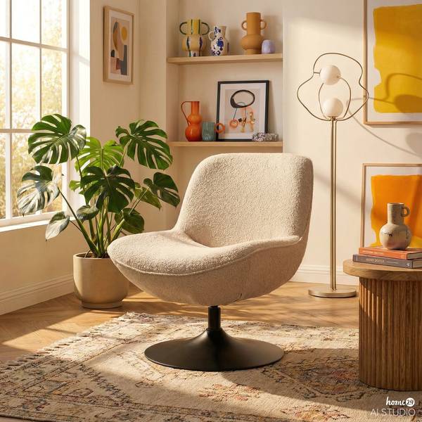 Drehsessel TIAARO Bouclé Stoff Xara: Creme