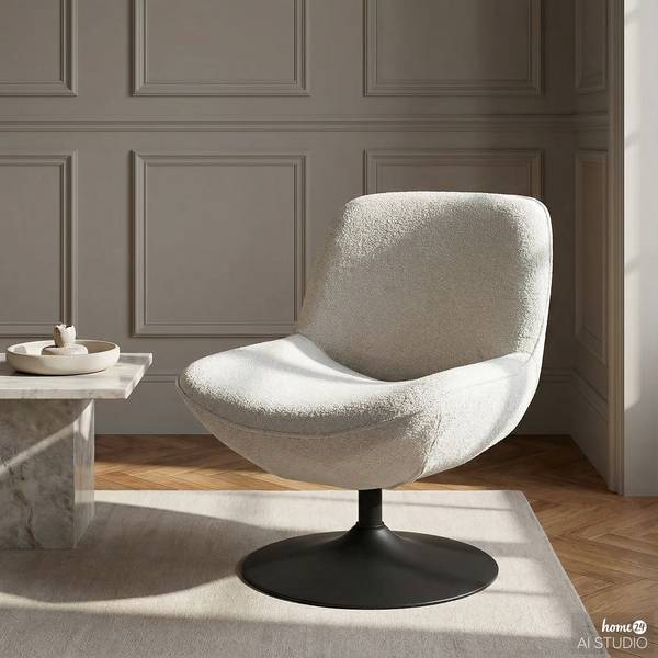 Drehsessel TIAARO Bouclé Stoff Xara: Creme