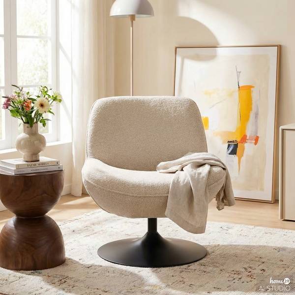 Drehsessel TIAARO Bouclé Stoff Xara: Creme