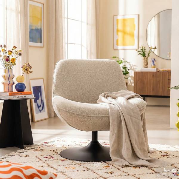 Poltrona girevole TIAARO Tessuto Bouclé Xara: greige