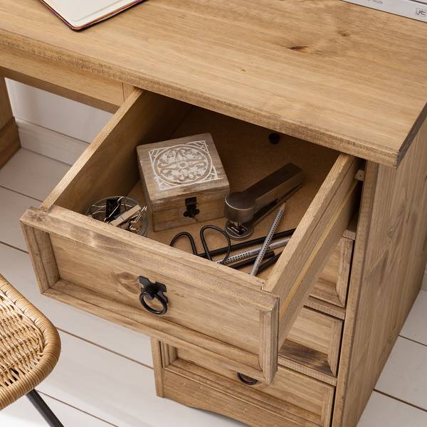 Schreibtisch FINCA RUSTICA 104 cm Kiefer massiv - Kiefer Natur